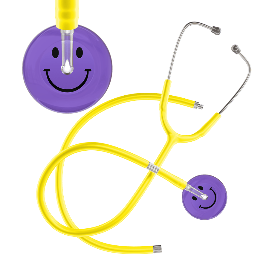 Ultrascope Single Stethoscope Smiley Face Lavender (LA) / Pediatric / Yellow Extended Tubing Dark Smiley Face Stethoscope