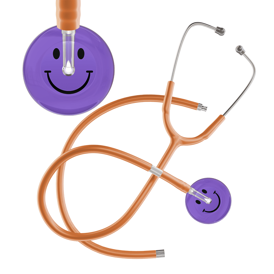 Ultrascope Single Stethoscope Smiley Face Lavender (LA) / Pediatric / Caramel Extended Tubing Dark Smiley Face Stethoscope