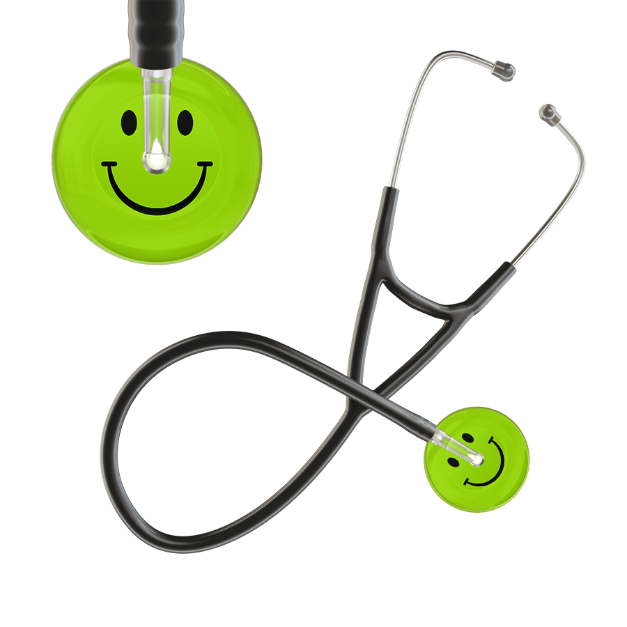 Ultrascope Single Stethoscope Smiley Face Lime Green (LG) / Adult / Black Dark Smiley Face Cardiology Stethoscope