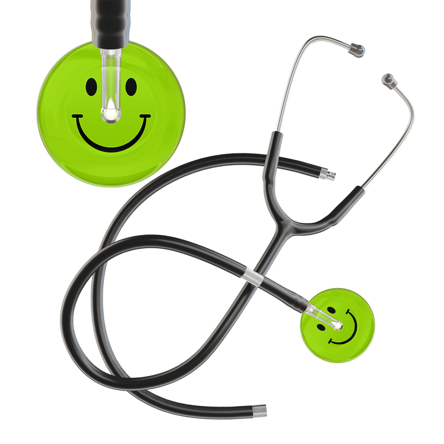 Ultrascope Single Stethoscope Smiley Face Lime Green (LG) / Pediatric / Black Extended Tubing Dark Smiley Face Stethoscope