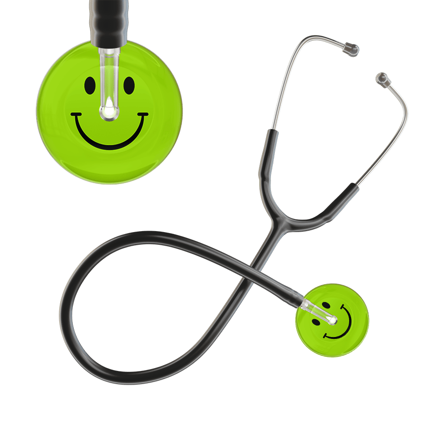 Ultrascope Single Stethoscope Smiley Face Lime Green (LG) / Pediatric / Black Dark Smiley Face Stethoscope