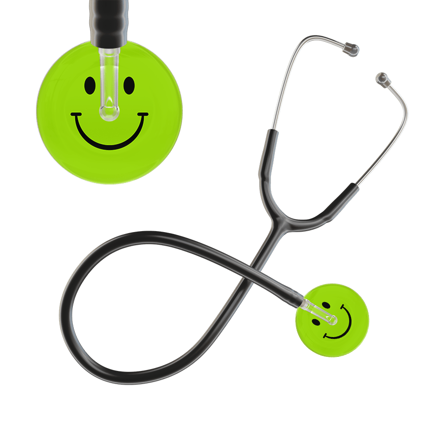 Ultrascope Single Stethoscope Smiley Face Lime Green (LG) / Adult / Black Smiley Face Stethoscope