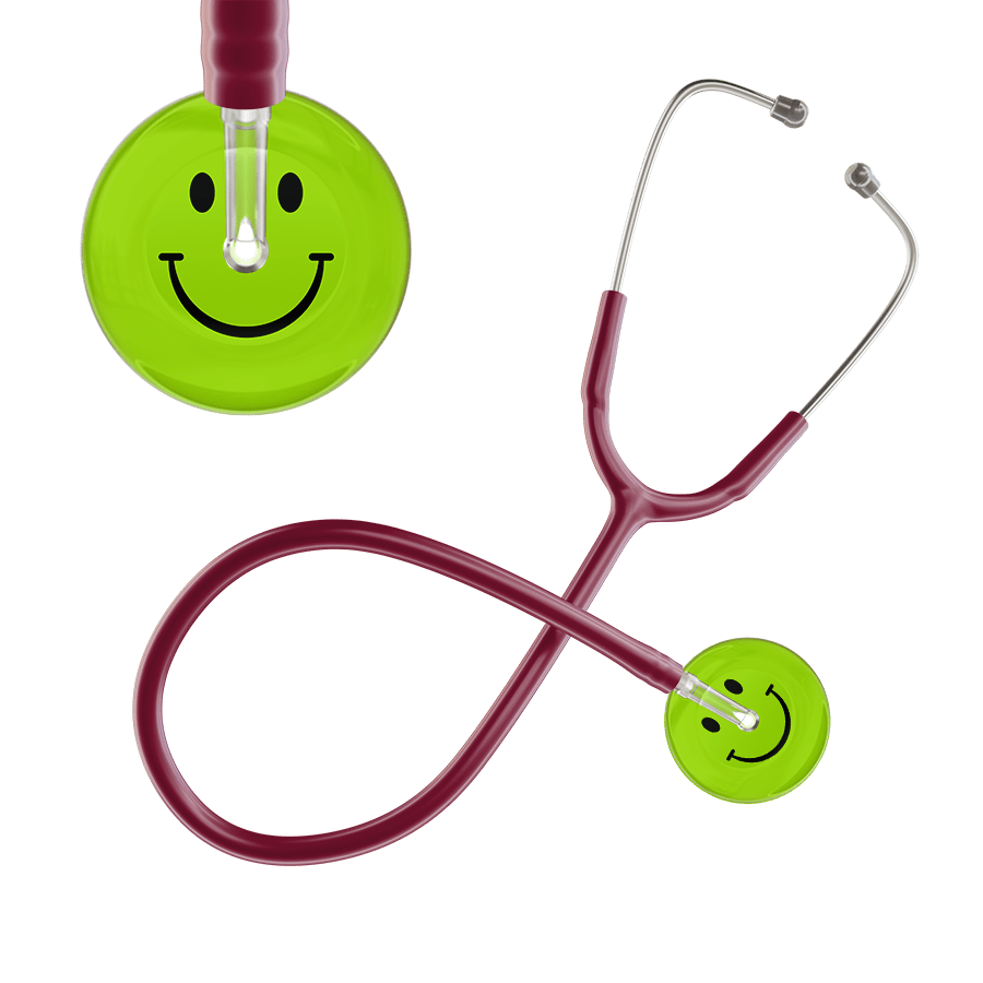 Ultrascope Single Stethoscope Smiley Face Lime Green (LG) / Pediatric / Burgundy Dark Smiley Face Stethoscope