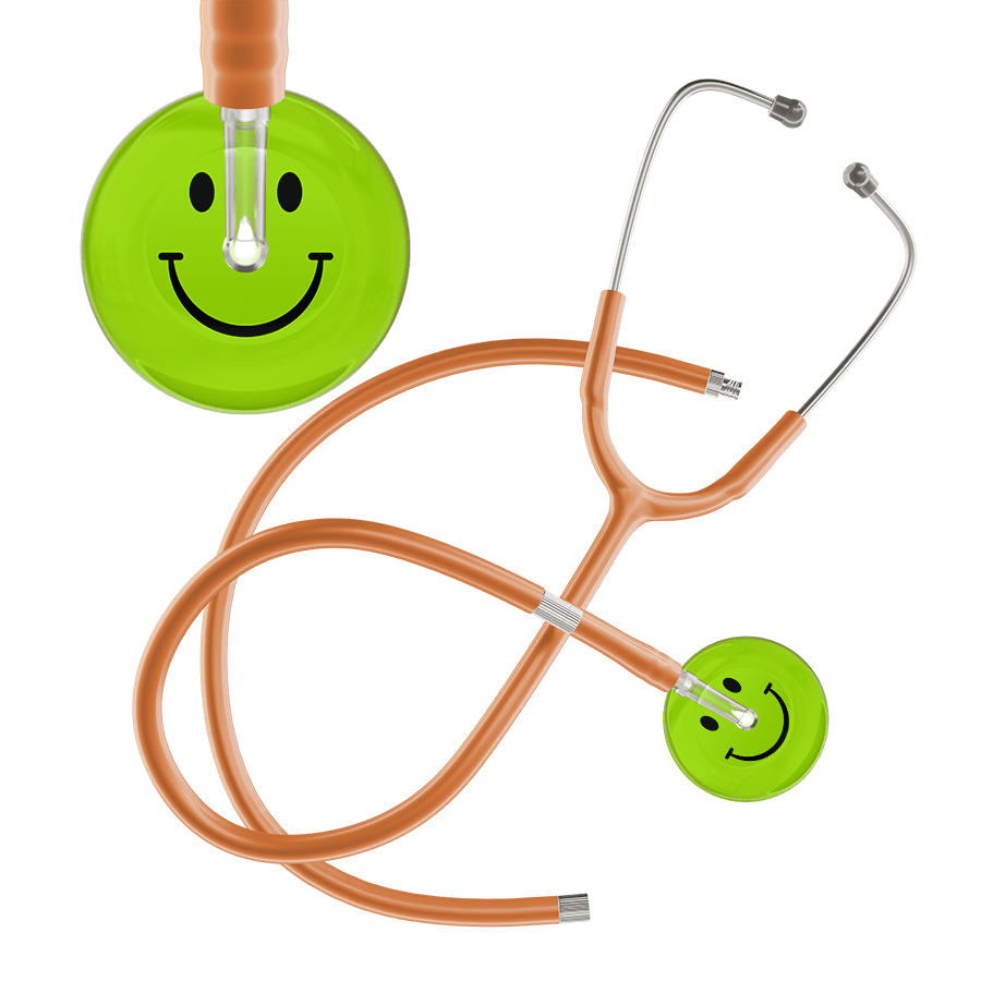 Ultrascope Single Stethoscope Smiley Face Lime Green (LG) / Adult / Caramel Extended Tubing Dark Smiley Face Stethoscope