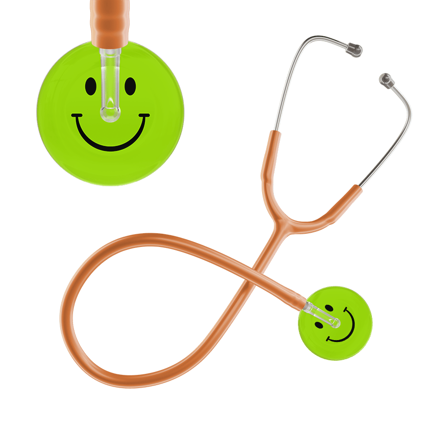 Ultrascope Single Stethoscope Smiley Face Lime Green (LG) / Pediatric / Caramel Dark Smiley Face Stethoscope