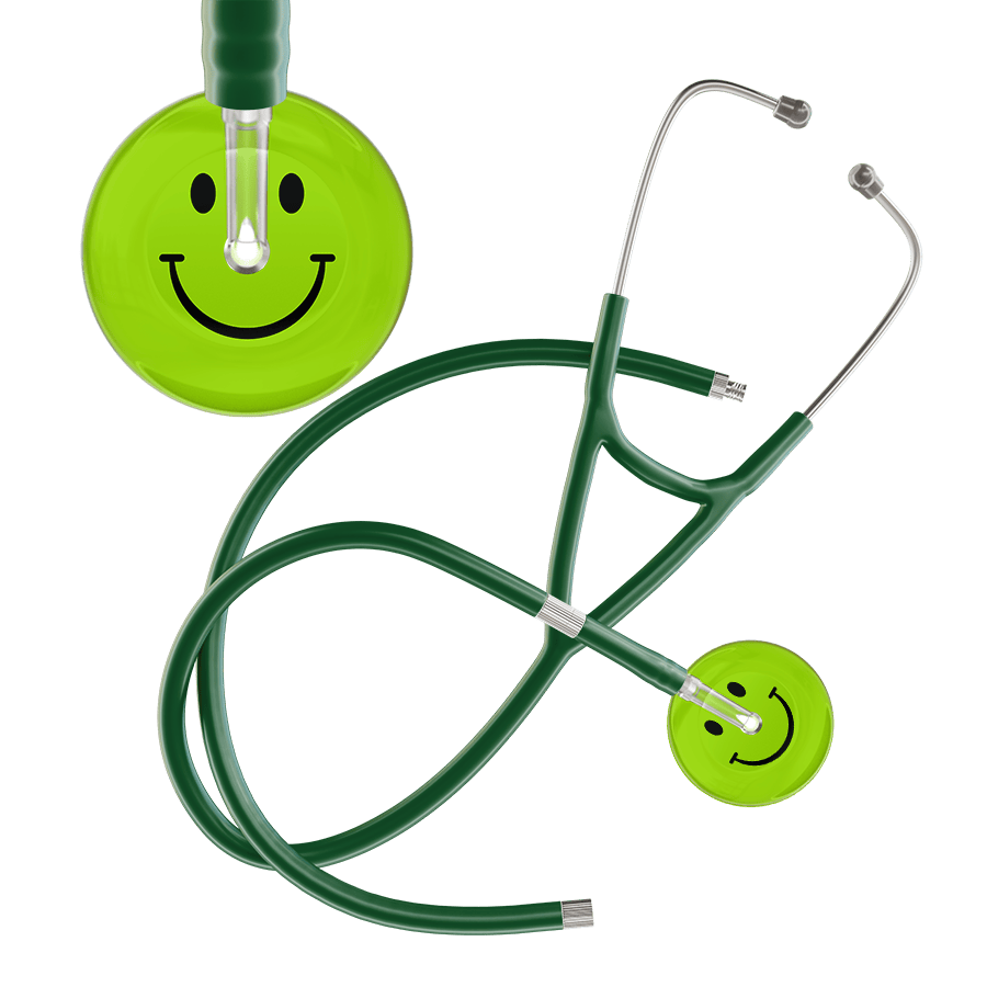 Ultrascope Single Stethoscope Smiley Face Lime Green (LG) / Pediatric / Dark Green Extended Tubing Dark Smiley Face Cardiology Stethoscope