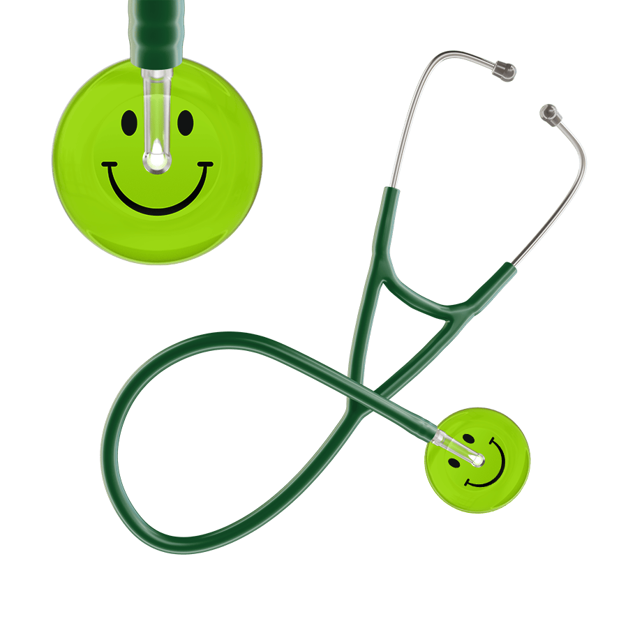 Ultrascope Single Stethoscope Smiley Face Lime Green (LG) / Adult / Dark Green Dark Smiley Face Cardiology Stethoscope