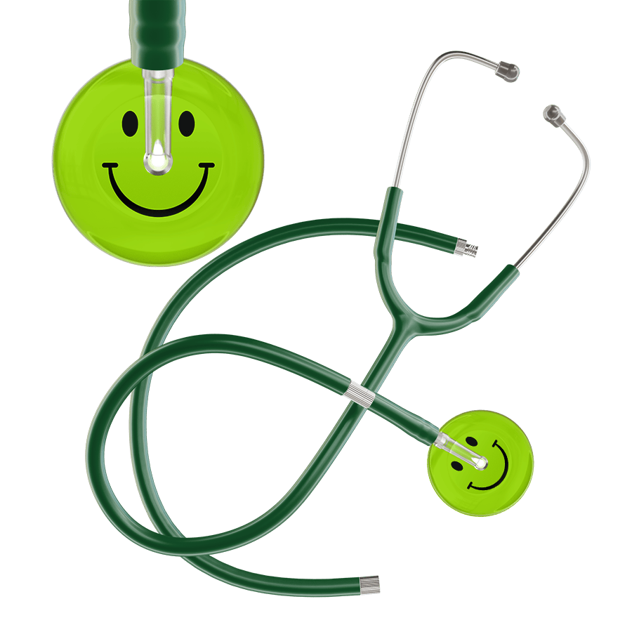 Ultrascope Single Stethoscope Smiley Face Lime Green (LG) / Pediatric / Dark Green Extended Tubing Dark Smiley Face Stethoscope