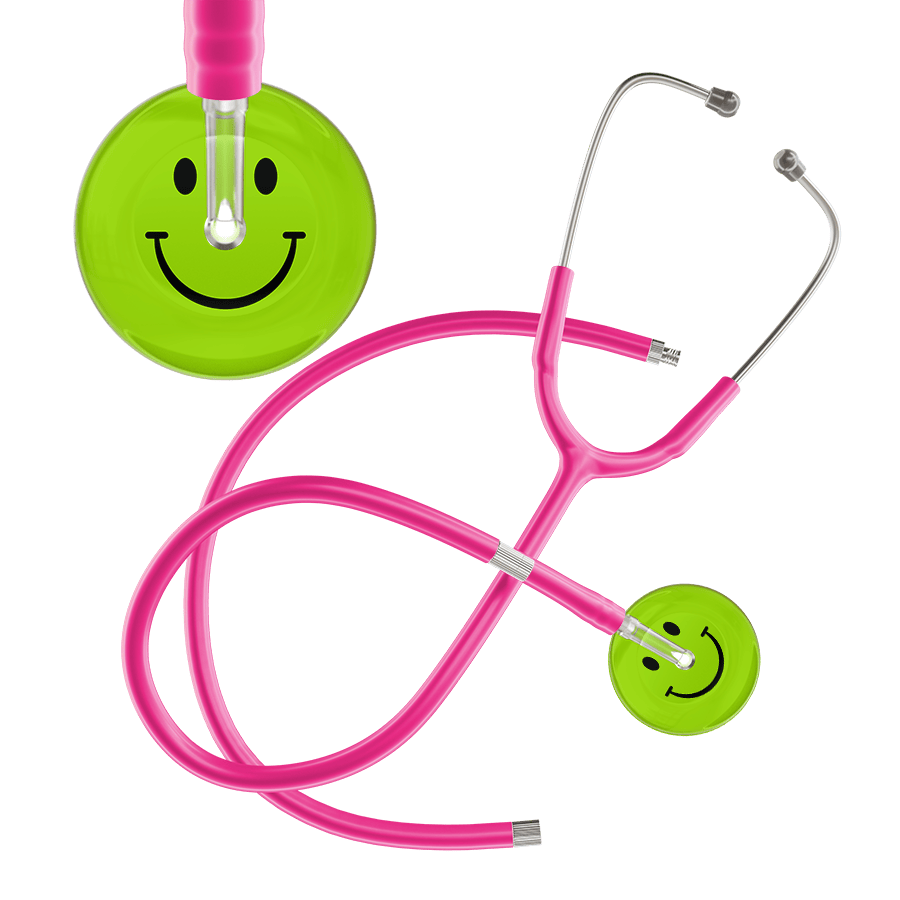 Ultrascope Single Stethoscope Smiley Face Lime Green (LG) / Adult / Hot Pink Extended Tubing Dark Smiley Face Stethoscope