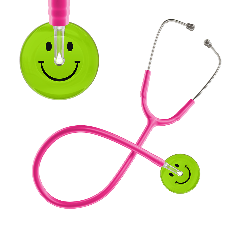 Ultrascope Single Stethoscope Smiley Face Lime Green (LG) / Pediatric / Hot Pink Dark Smiley Face Stethoscope