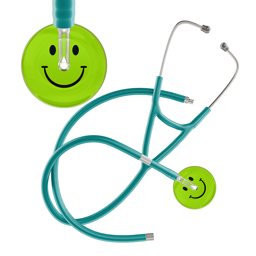 Ultrascope Single Stethoscope Smiley Face Lime Green (LG) / Adult / Jade Extended Tubing Dark Smiley Face Cardiology Stethoscope
