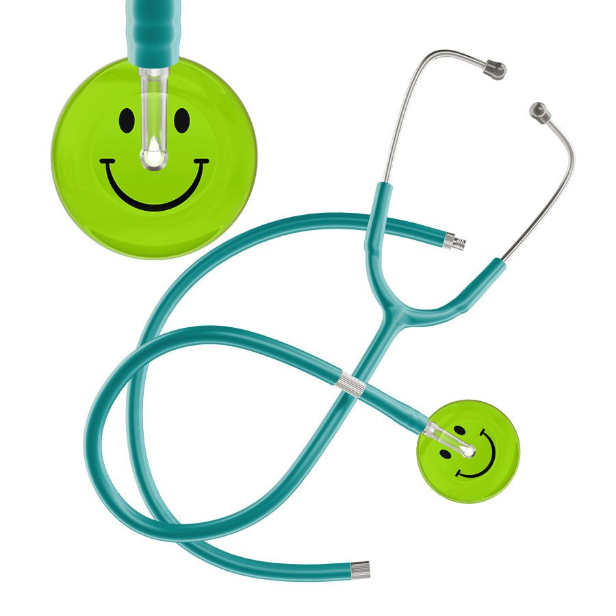 Ultrascope Single Stethoscope Smiley Face Lime Green (LG) / Pediatric / Jade Extended Tubing Dark Smiley Face Stethoscope