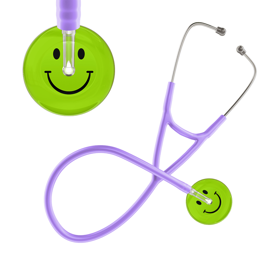 Ultrascope Single Stethoscope Smiley Face Lime Green (LG) / Pediatric / Lavender Dark Smiley Face Cardiology Stethoscope