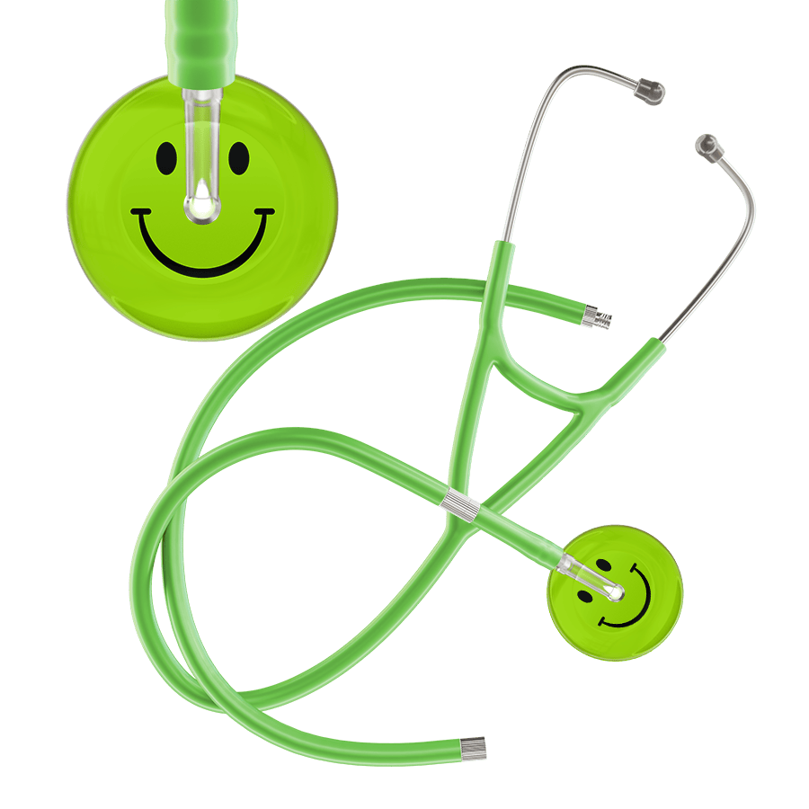 Ultrascope Single Stethoscope Smiley Face Lime Green (LG) / Adult / Lime Green Extended Tubing Dark Smiley Face Cardiology Stethoscope