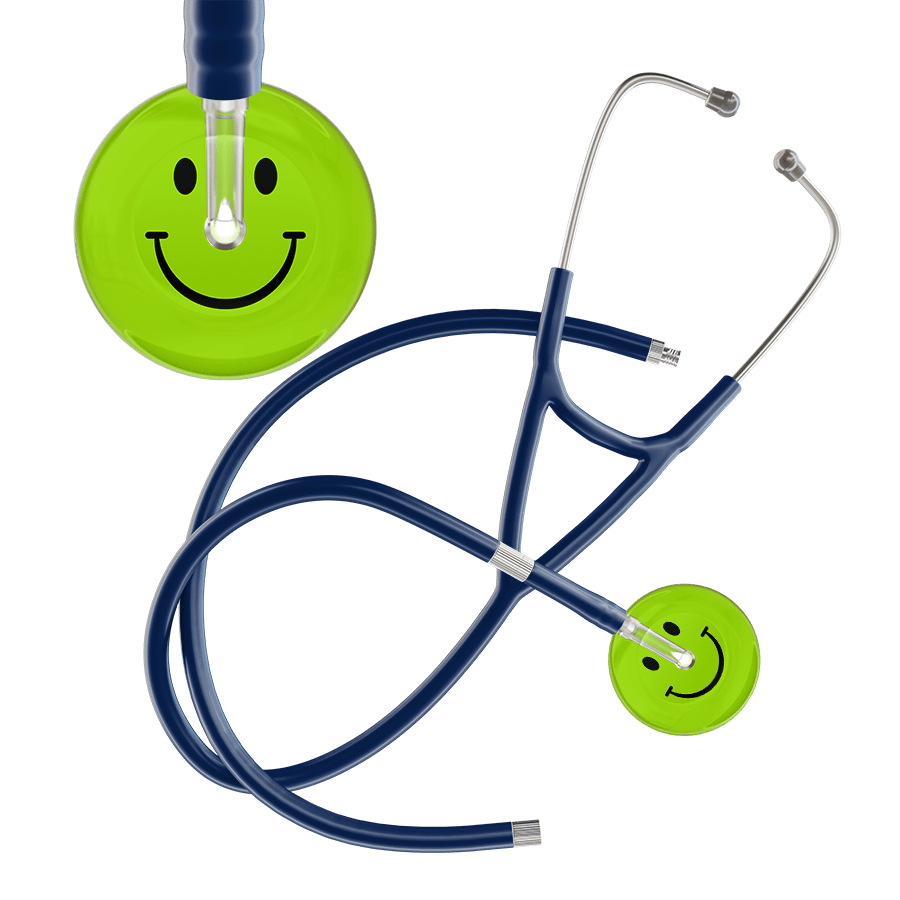 Ultrascope Single Stethoscope Smiley Face Lime Green (LG) / Pediatric / Navy Extended Tubing Dark Smiley Face Cardiology Stethoscope