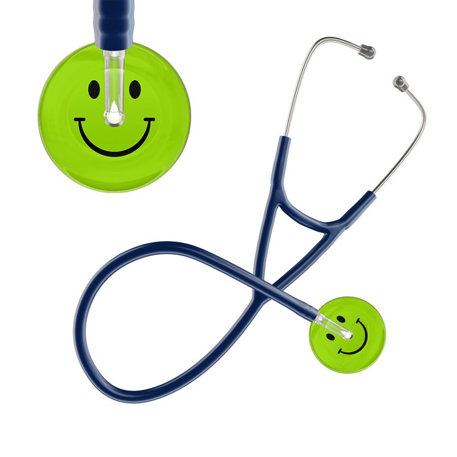 Ultrascope Single Stethoscope Smiley Face Lime Green (LG) / Adult / Navy Dark Smiley Face Cardiology Stethoscope