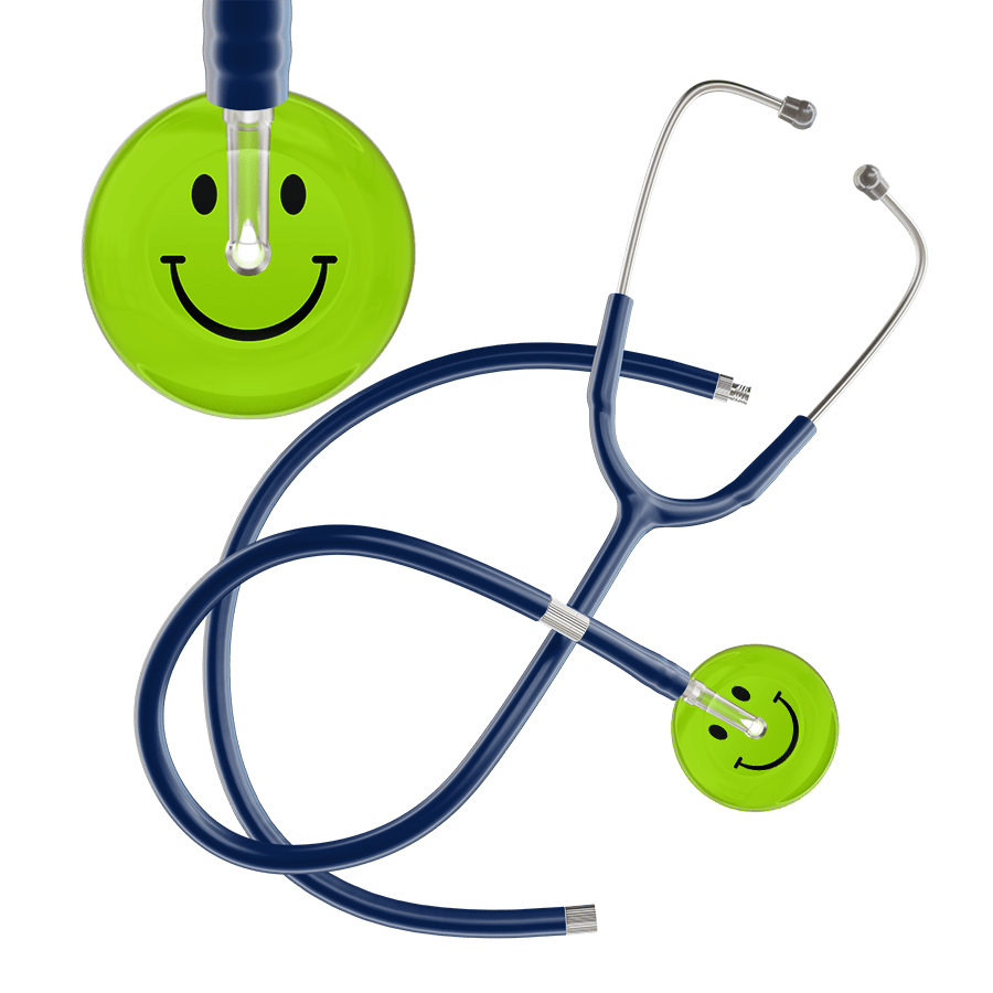 Ultrascope Single Stethoscope Smiley Face Lime Green (LG) / Adult / Navy Extended Tubing Dark Smiley Face Stethoscope