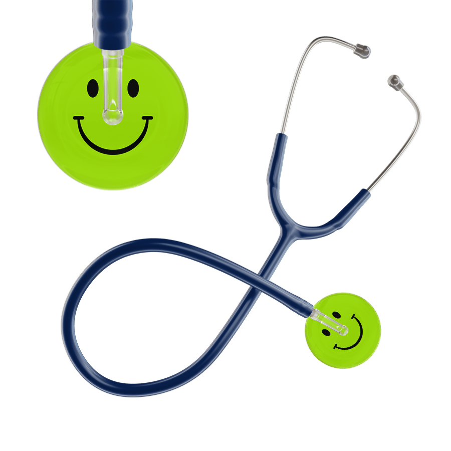 Ultrascope Single Stethoscope Smiley Face Lime Green (LG) / Adult / Navy Smiley Face Stethoscope