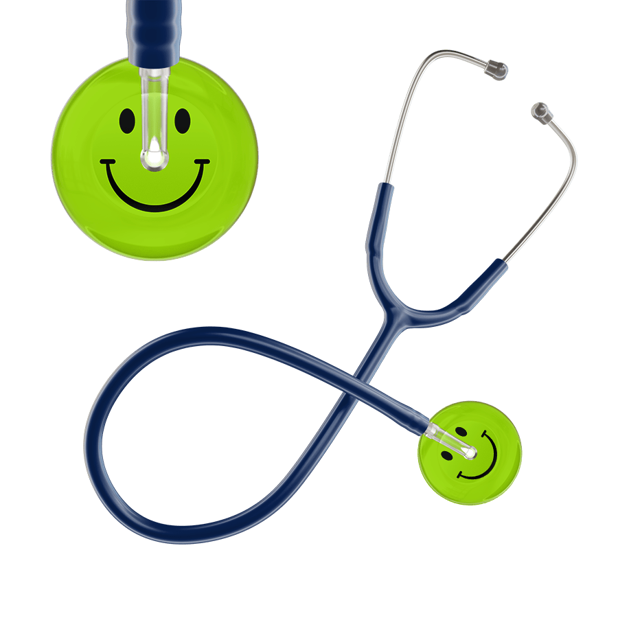 Ultrascope Single Stethoscope Smiley Face Lime Green (LG) / Pediatric / Navy Dark Smiley Face Stethoscope