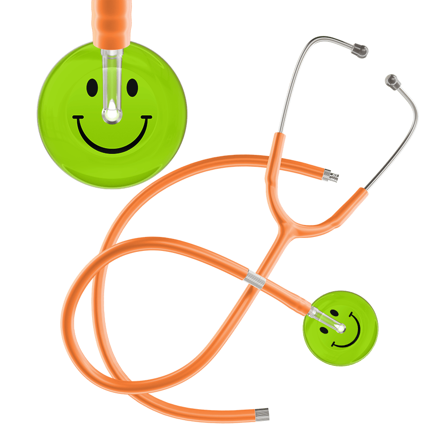 Ultrascope Single Stethoscope Smiley Face Lime Green (LG) / Pediatric / Orange Extended Tubing Dark Smiley Face Stethoscope