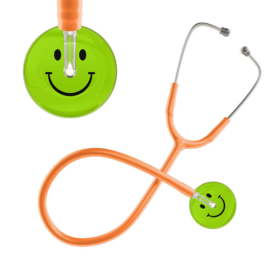 Ultrascope Single Stethoscope Smiley Face Lime Green (LG) / Pediatric / Orange Dark Smiley Face Stethoscope
