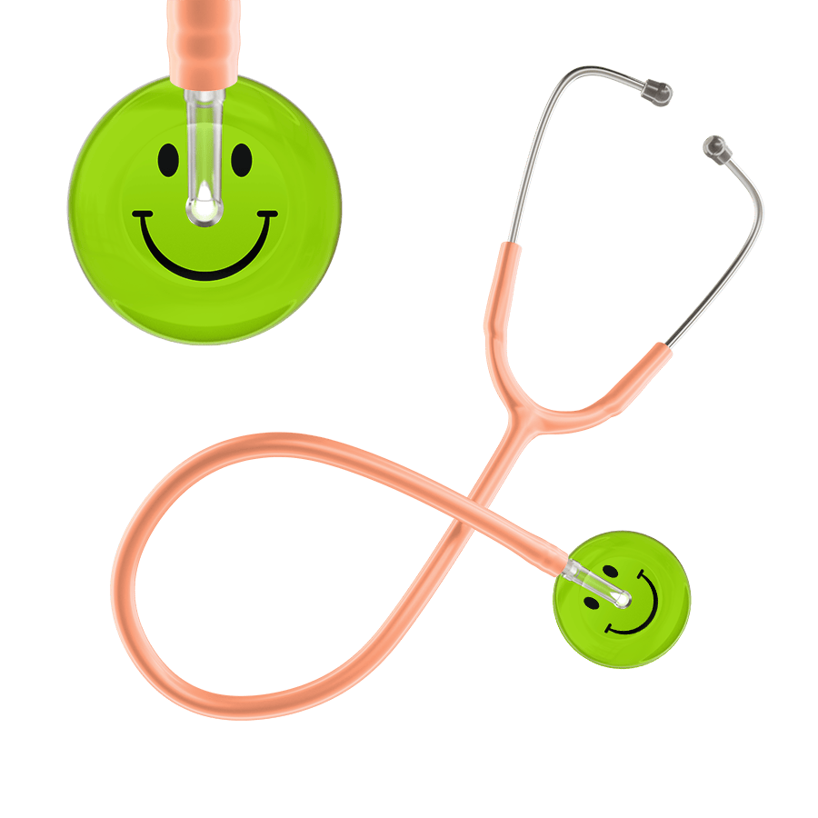 Ultrascope Single Stethoscope Smiley Face Lime Green (LG) / Adult / Peach Dark Smiley Face Stethoscope