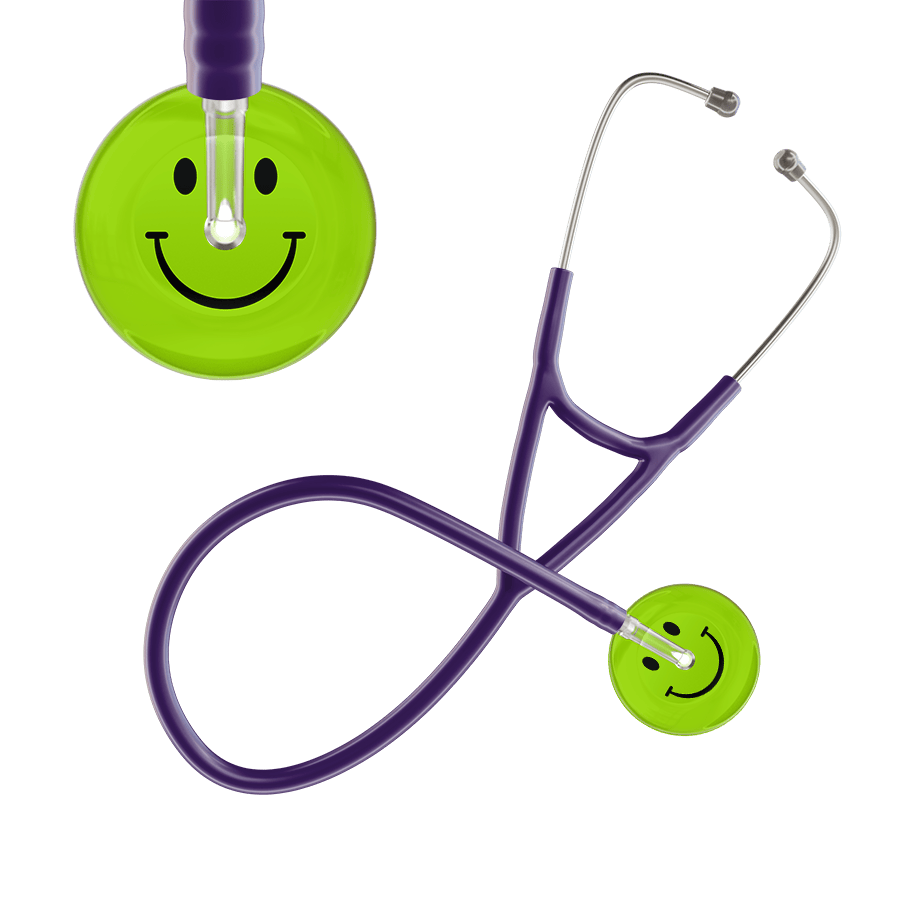 Ultrascope Single Stethoscope Smiley Face Lime Green (LG) / Adult / Purple Dark Smiley Face Cardiology Stethoscope