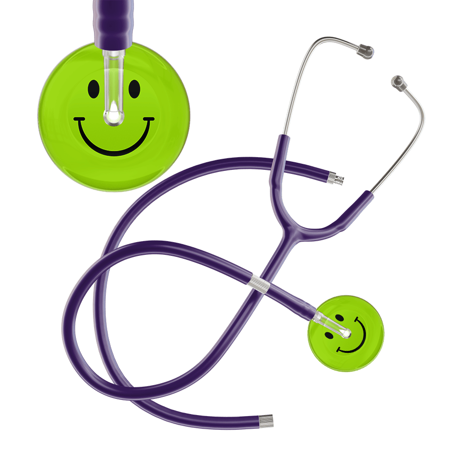 Ultrascope Single Stethoscope Smiley Face Lime Green (LG) / Pediatric / Purple Extended Tubing Dark Smiley Face Stethoscope