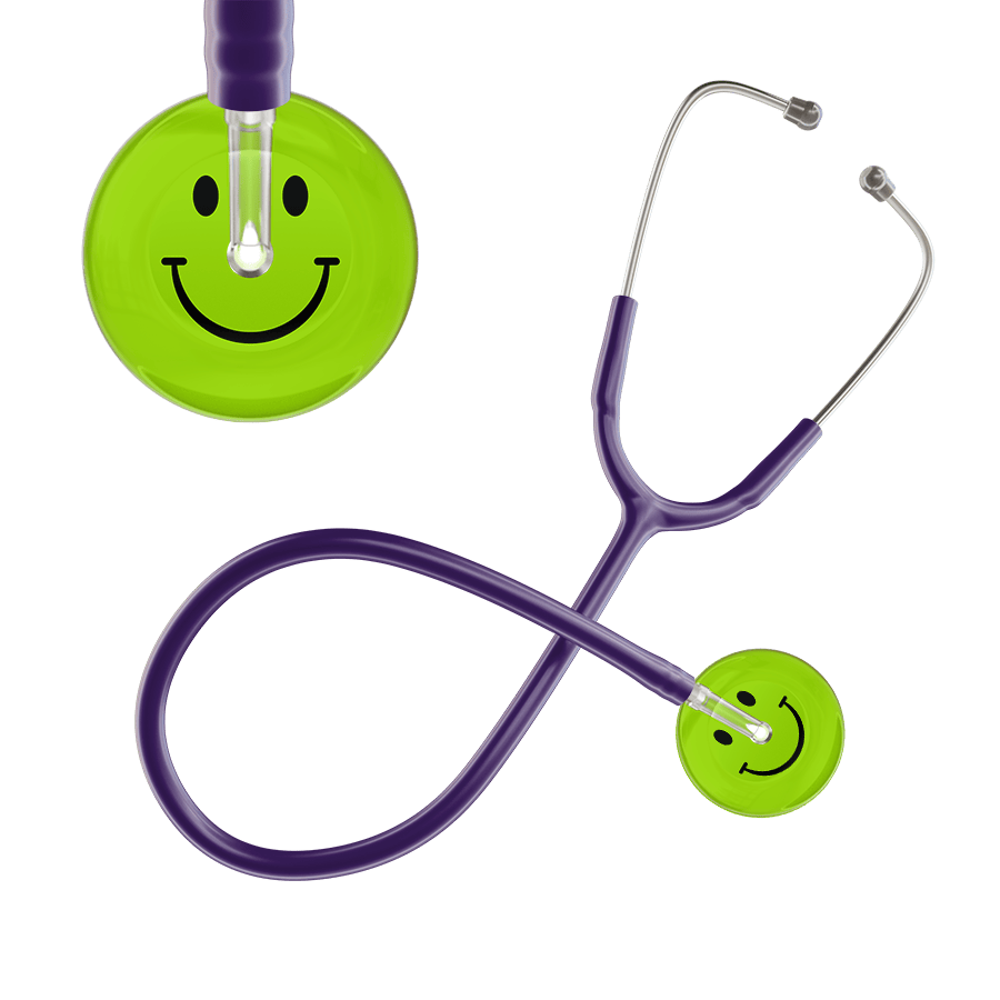 Ultrascope Single Stethoscope Smiley Face Lime Green (LG) / Adult / Purple Dark Smiley Face Stethoscope