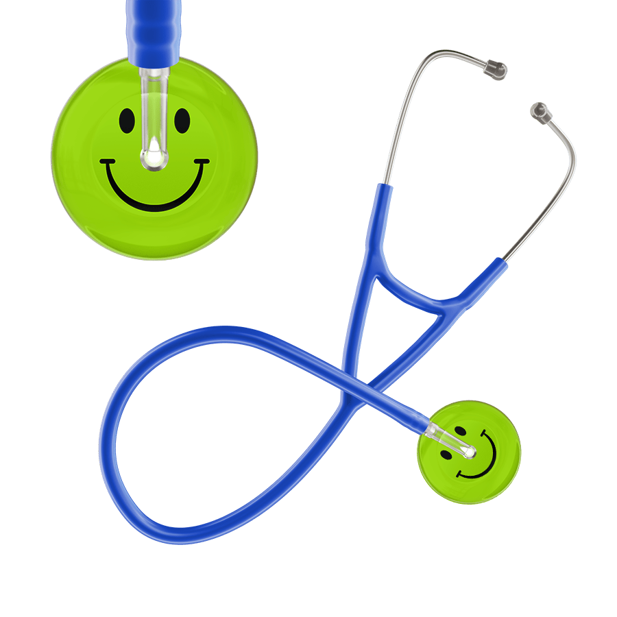 Ultrascope Single Stethoscope Smiley Face Lime Green (LG) / Pediatric / Royal Blue Dark Smiley Face Cardiology Stethoscope