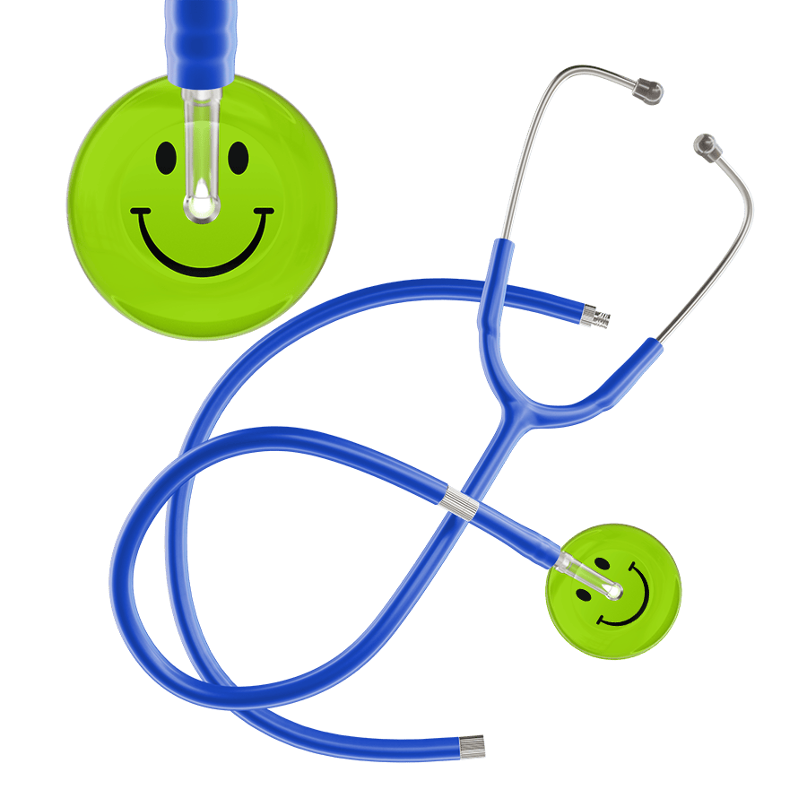 Ultrascope Single Stethoscope Smiley Face Lime Green (LG) / Pediatric / Royal Blue Extended Tubing Dark Smiley Face Stethoscope