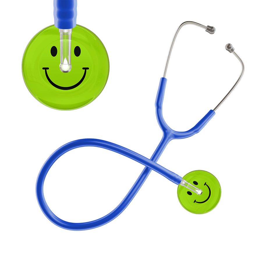 Ultrascope Single Stethoscope Smiley Face Lime Green (LG) / Adult / Royal Blue Dark Smiley Face Stethoscope