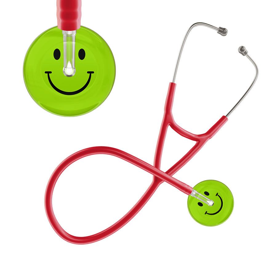 Ultrascope Single Stethoscope Smiley Face Lime Green (LG) / Adult / Red Dark Smiley Face Cardiology Stethoscope