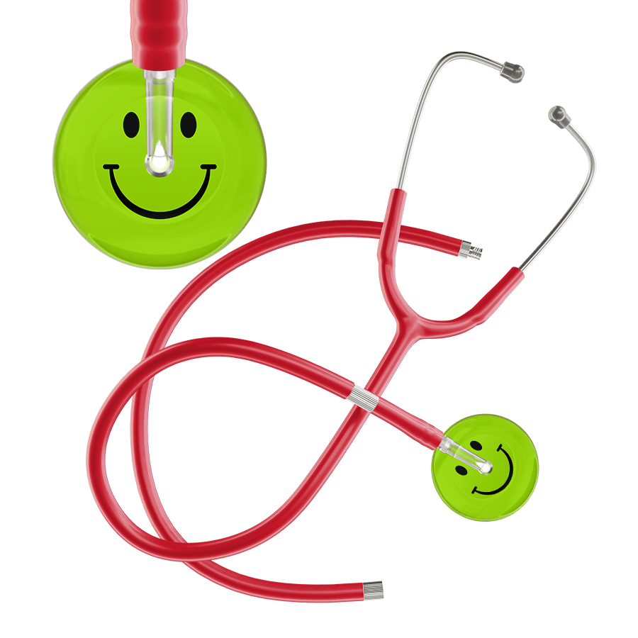 Ultrascope Single Stethoscope Smiley Face Lime Green (LG) / Pediatric / Red Extended Tubing Dark Smiley Face Stethoscope