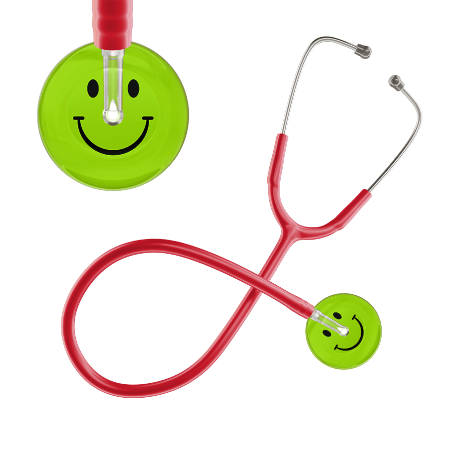 Ultrascope Single Stethoscope Smiley Face Lime Green (LG) / Adult / Red Dark Smiley Face Stethoscope