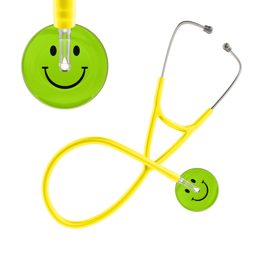 Ultrascope Single Stethoscope Smiley Face Lime Green (LG) / Adult / Yellow Dark Smiley Face Cardiology Stethoscope