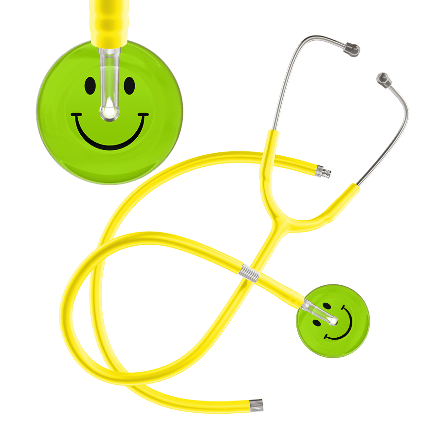 Ultrascope Single Stethoscope Smiley Face Lime Green (LG) / Pediatric / Yellow Extended Tubing Dark Smiley Face Stethoscope