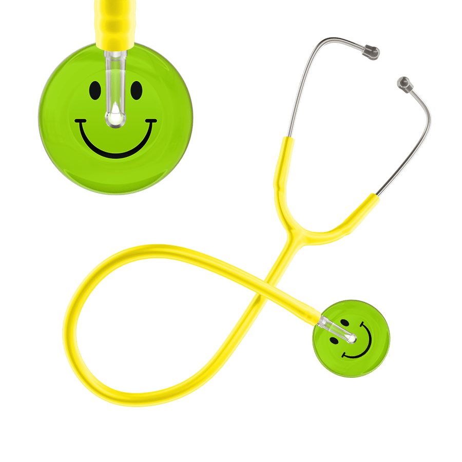 Ultrascope Single Stethoscope Smiley Face Lime Green (LG) / Adult / Yellow Dark Smiley Face Stethoscope