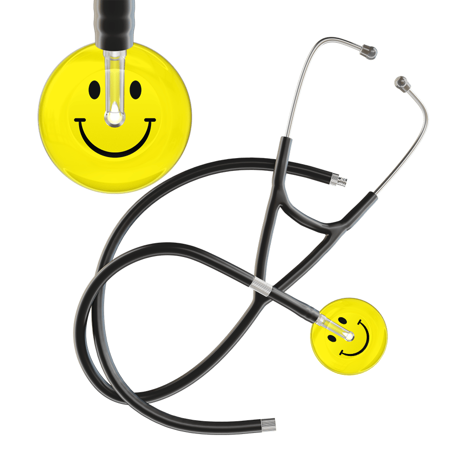 Ultrascope Single Stethoscope Smiley Face Lemon (LM) / Adult / Black Extended Tubing Light Smiley Face Cardiology Stethoscope