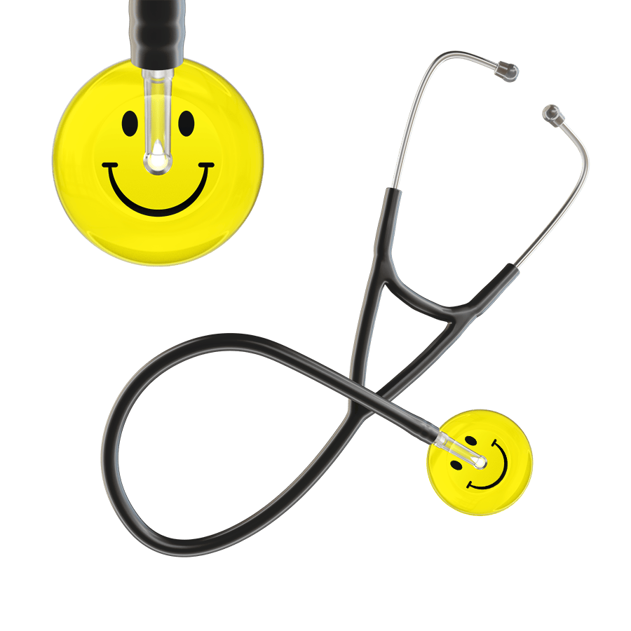 Ultrascope Single Stethoscope Smiley Face Lemon (LM) / Adult / Black Light Smiley Face Cardiology Stethoscope