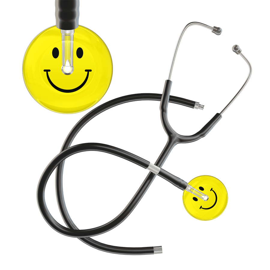 Ultrascope Single Stethoscope Smiley Face Lemon (LM) / Adult / Black Extended Tubing Light Smiley Face Stethoscope