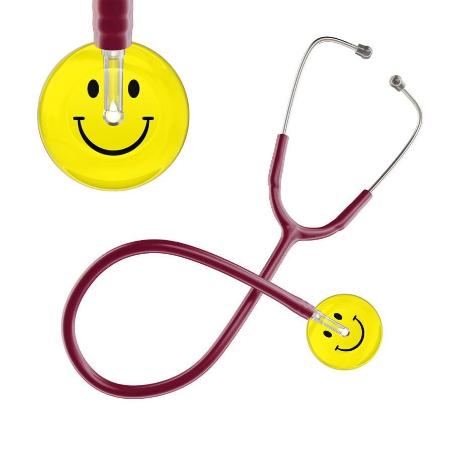 Ultrascope Single Stethoscope Smiley Face Lemon (LM) / Pediatric / Burgundy Light Smiley Face Stethoscope