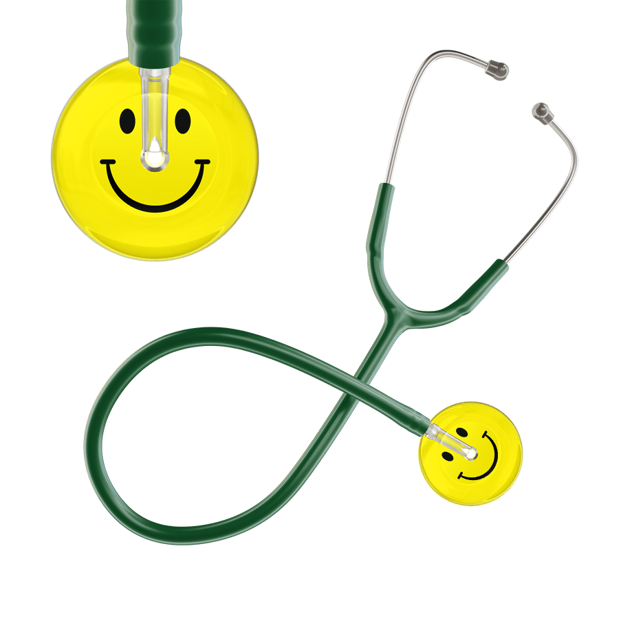 Ultrascope Single Stethoscope Smiley Face Lemon (LM) / Adult / Dark Green Light Smiley Face Stethoscope