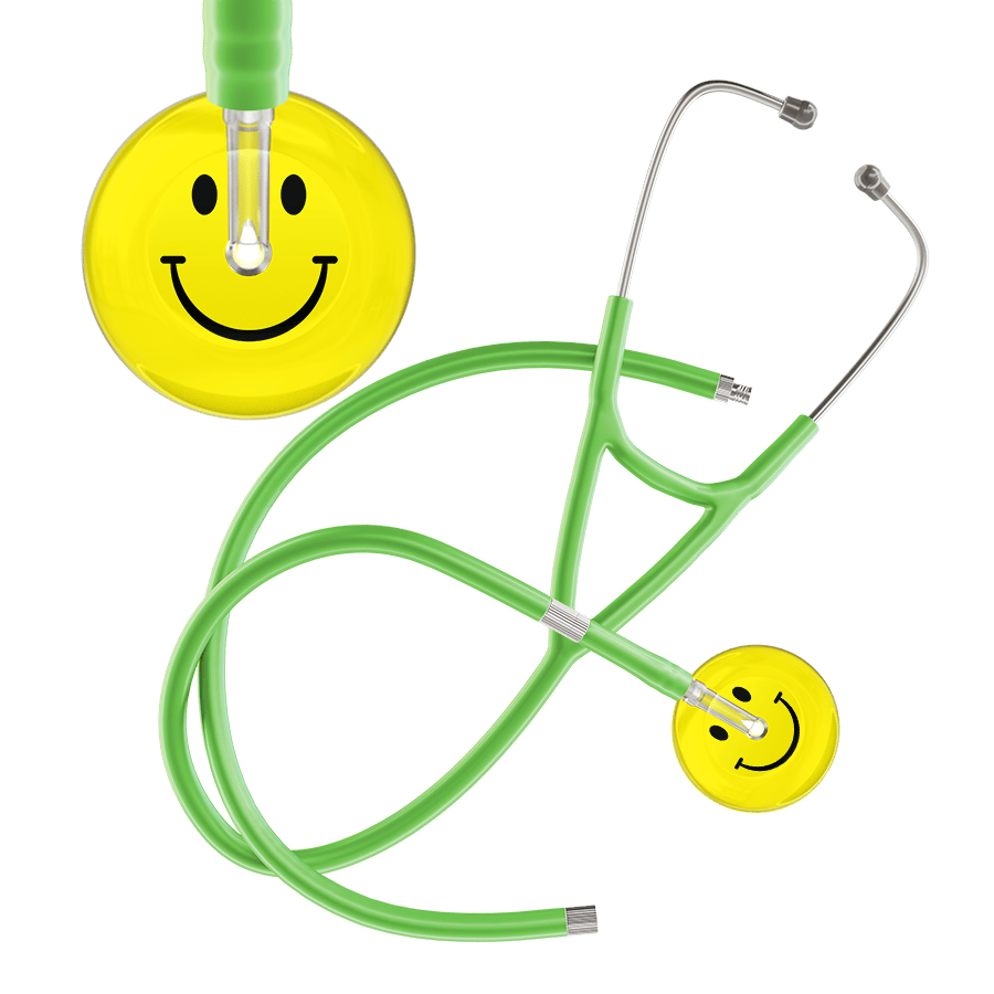Ultrascope Single Stethoscope Smiley Face Lemon (LM) / Pediatric / Lime Green Extended Tubing Light Smiley Face Cardiology Stethoscope