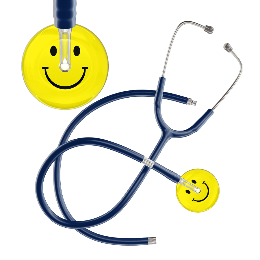Ultrascope Single Stethoscope Smiley Face Lemon (LM) / Pediatric / Navy Extended Tubing Light Smiley Face Stethoscope