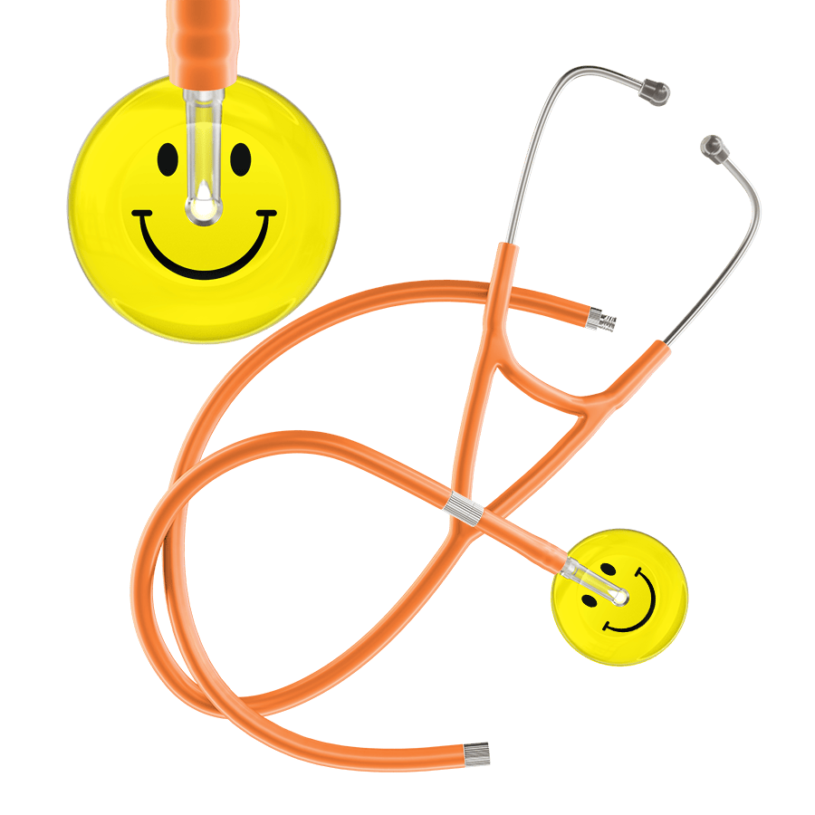 Ultrascope Single Stethoscope Smiley Face Lemon (LM) / Pediatric / Orange Extended Tubing Light Smiley Face Cardiology Stethoscope