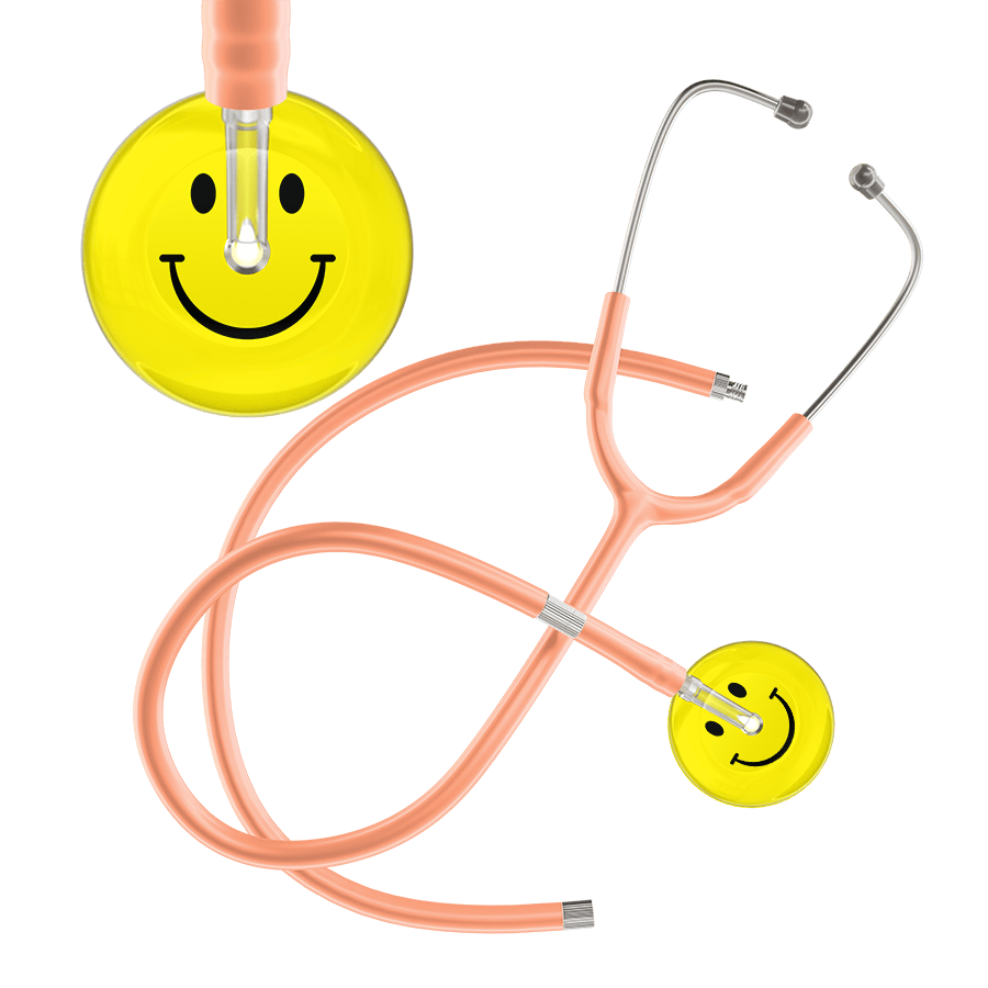 Ultrascope Single Stethoscope Smiley Face Lemon (LM) / Adult / Peach Extended Tubing Light Smiley Face Stethoscope