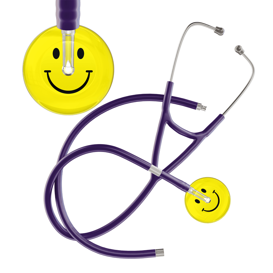 Ultrascope Single Stethoscope Smiley Face Lemon (LM) / Pediatric / Purple Extended Tubing Light Smiley Face Cardiology Stethoscope