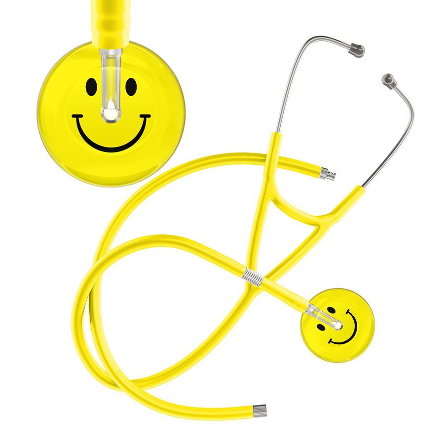 Ultrascope Single Stethoscope Smiley Face Lemon (LM) / Adult / Yellow Extended Tubing Light Smiley Face Cardiology Stethoscope