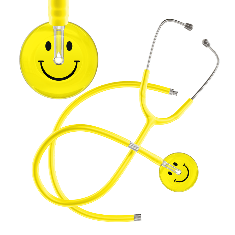 Ultrascope Single Stethoscope Smiley Face Lemon (LM) / Adult / Yellow Extended Tubing Light Smiley Face Stethoscope